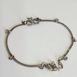 Vintage Sterling Silver Tribal Dangling Balls Anklet Red Heart Ankle Bracelet